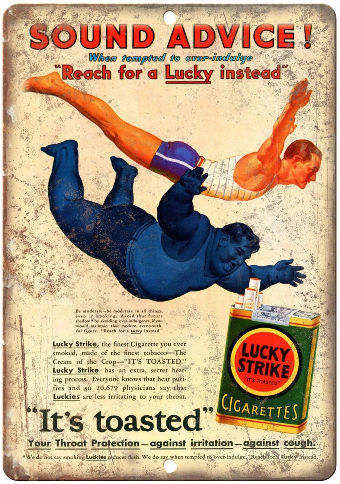 Vintage Tobacco Lucky Strike Cigarettes Reproduction Aluminum Sign — product artwork