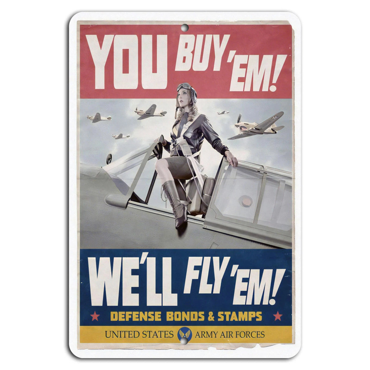 Defense Bonds Vintage Patriotic WWII Military Art Aluminum Sign — product artwork