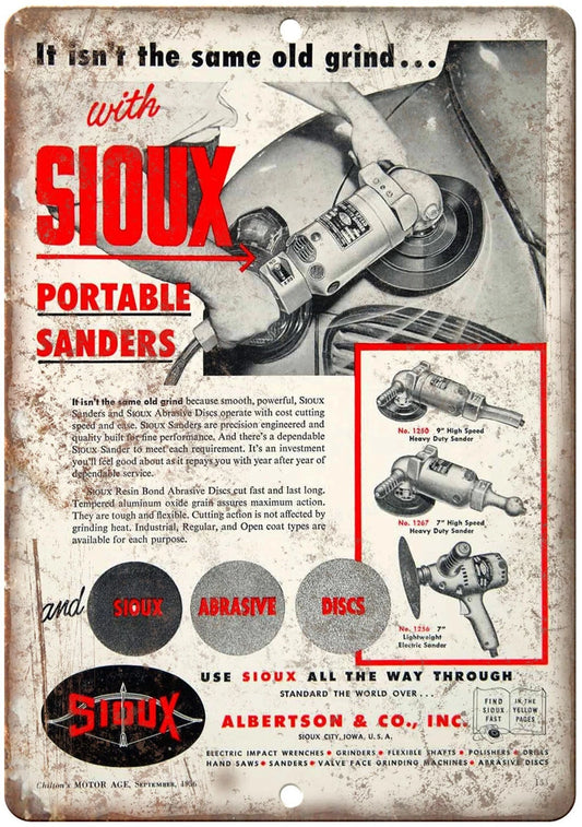 Vintage Sioux Portable Sander Reproduction Aluminum Sign — product artwork