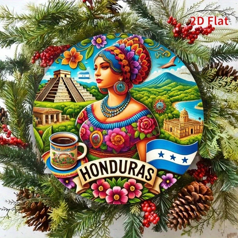 Mayan Painting Honduran Cultural Funny Round Aluminum Sign — product artwork