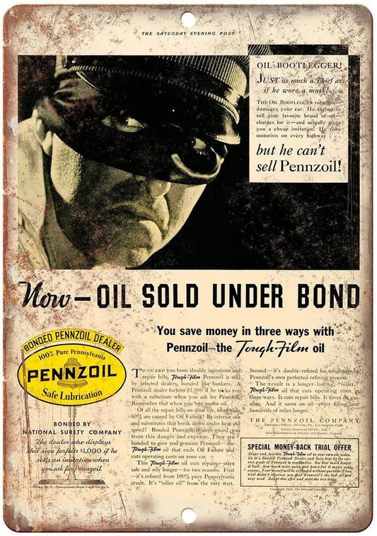 Vintage Pennzoil Motor Oil Funny Aluminum Sign — product artwork