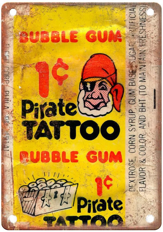 Pirate Tattoo Bubble Gum Vintage Wrapper Aluminum Sign — product artwork