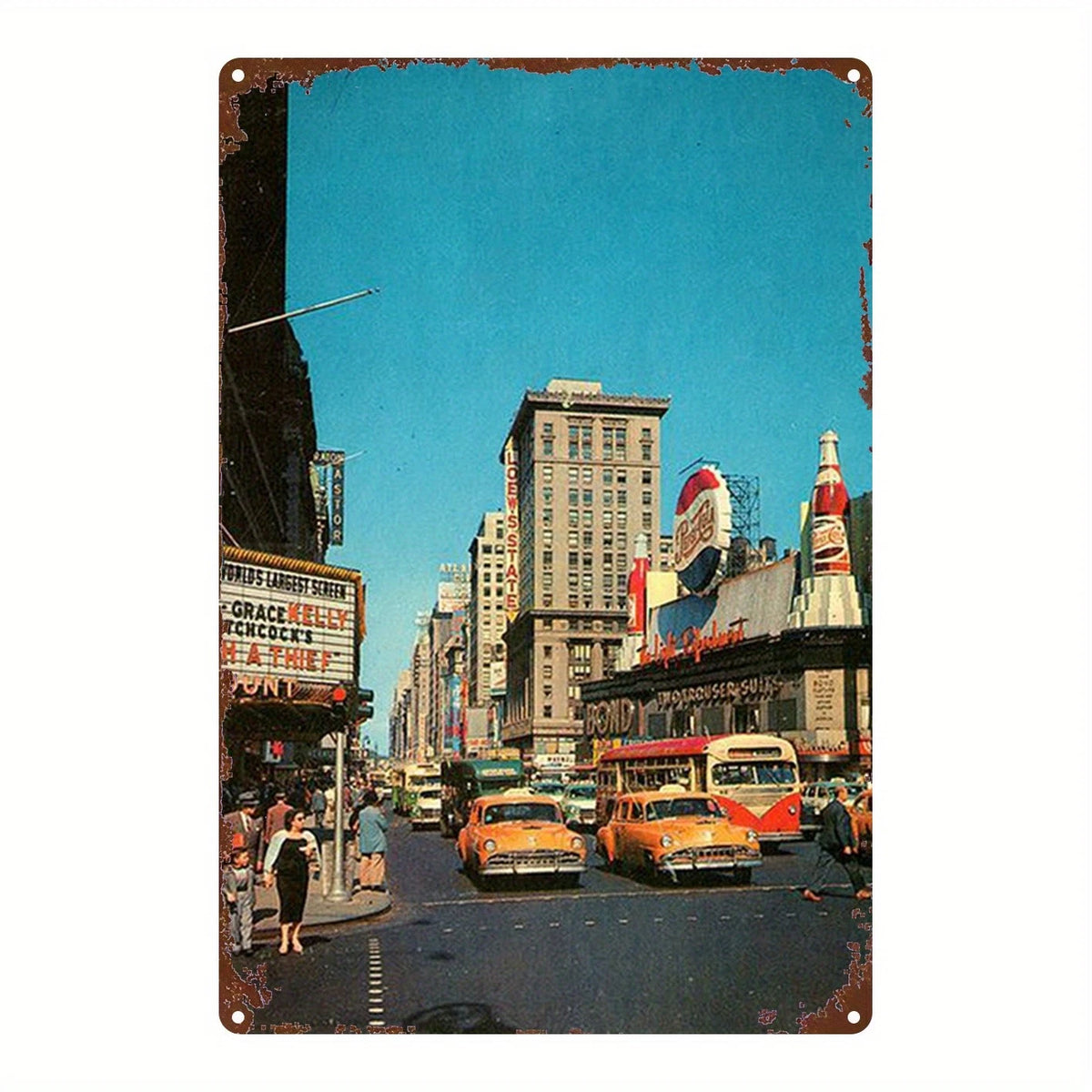 Retro City Street Scene Creative Cars Aluminum Sign — product artwork