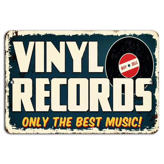 Vintage Vinyl Records Rustic Music Aluminum Sign — product artwork