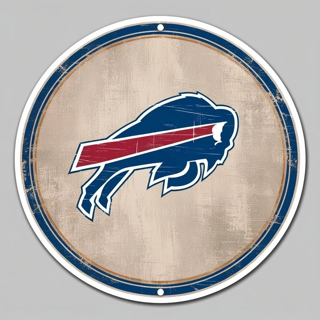 Buffalo Bills Logo Beige Wood Round Aluminum Sign — product artwork