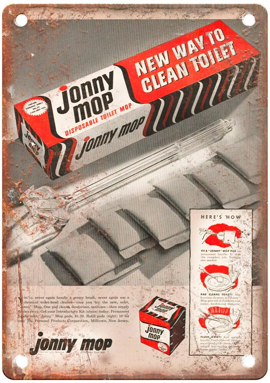 Vintage 1953 Jonny Mop Clean Tool Aluminum Sign — product artwork