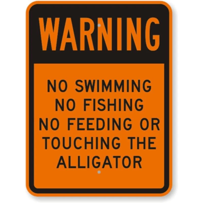 No Swimming Fishing Alligator Aluminum Sign — product artwork