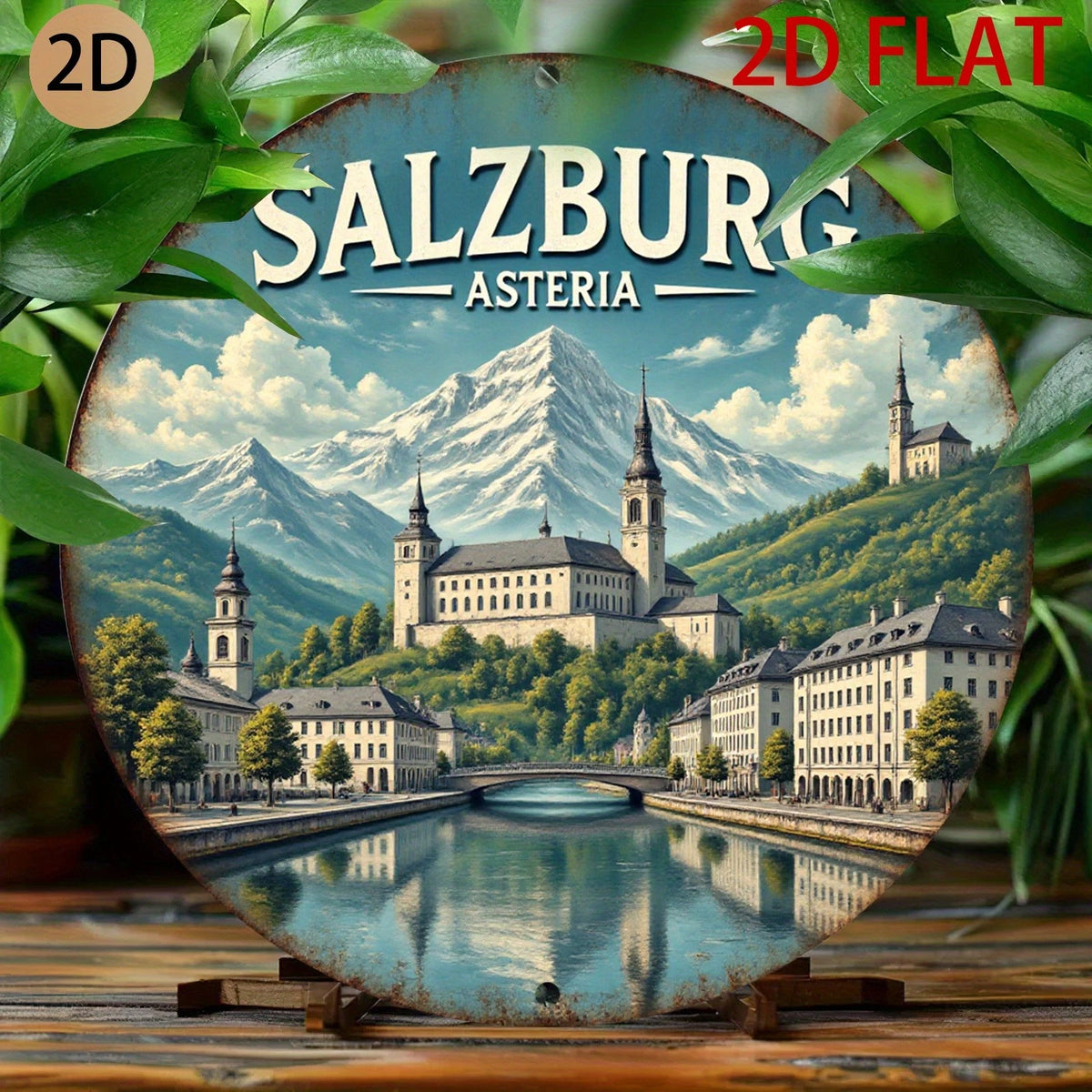 Vintage Wall Art Vintage Salzburg Austria Retro Circular Round Aluminum Sign — product artwork