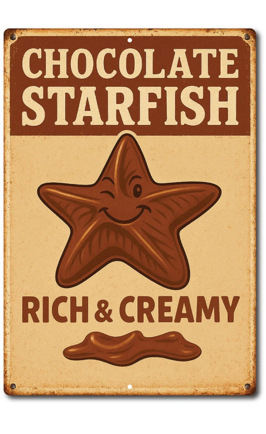 Chocolate Starfish Vintage Retro Man Cave Aluminum Sign — product artwork