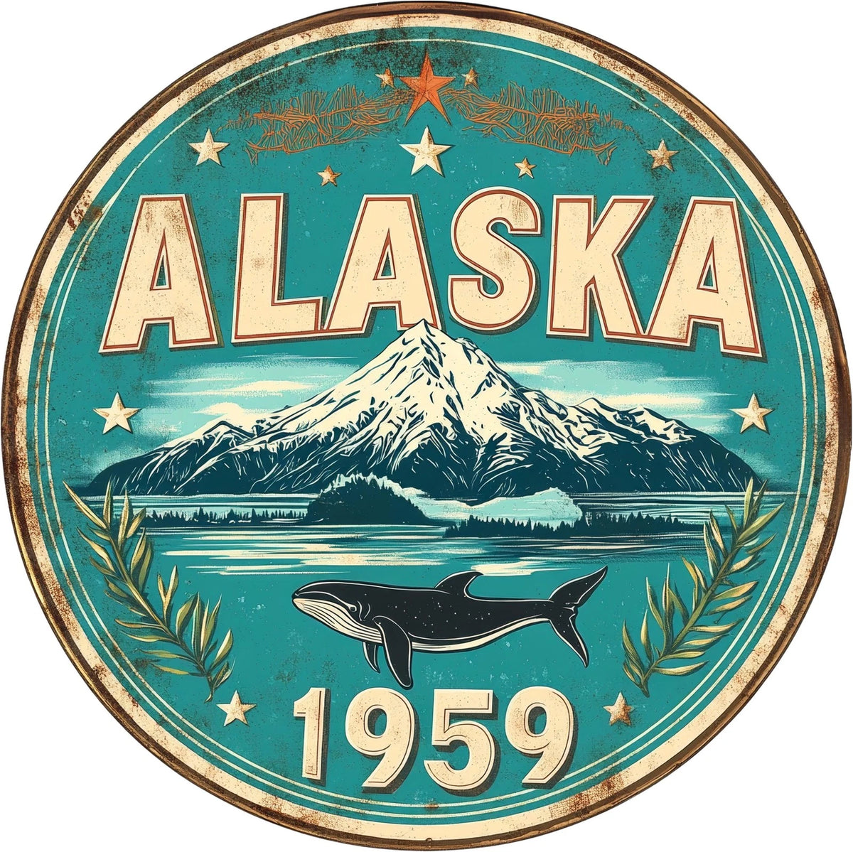 Alaska Vintage Scenic Round Aluminum Sign — product artwork