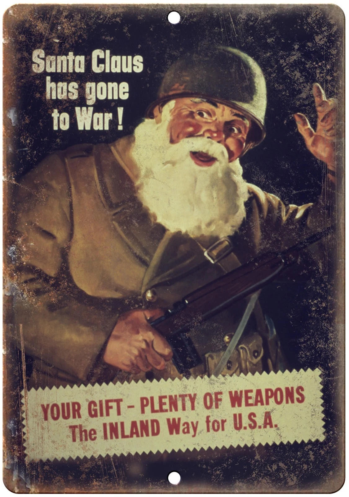 Santa Claus USA War Poster Funny Holiday Aluminum Sign — product artwork
