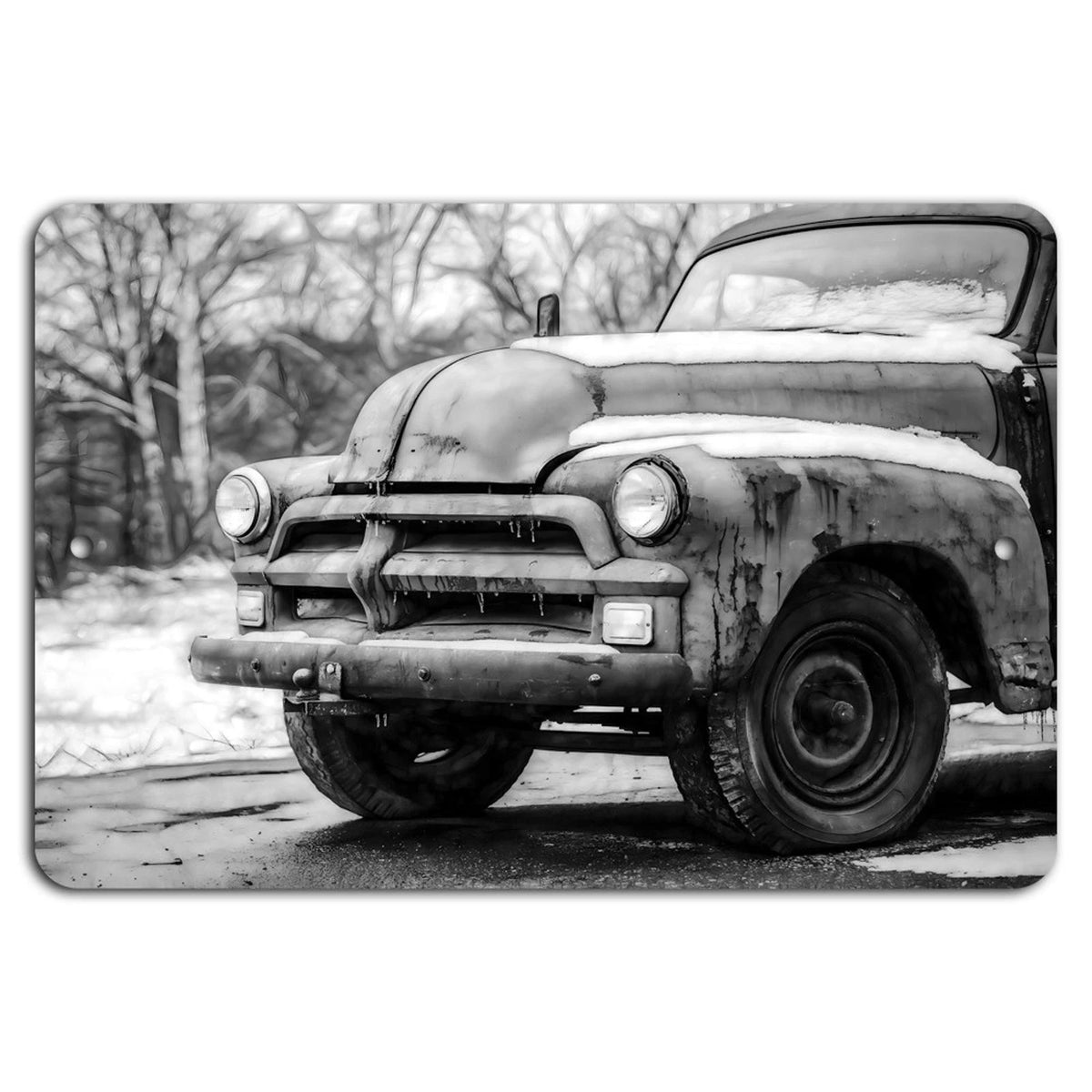 Vintage Truck Rustic Winter Garage Aluminum Sign — product artwork