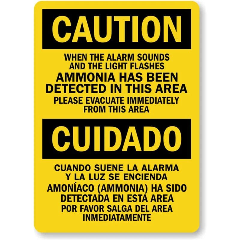 Bilingual Ammonia Detected Area Aluminum Sign — product artwork