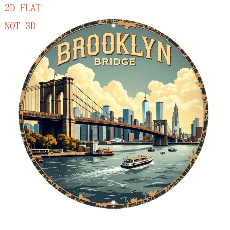 Brooklyn Bridge Vintage Funny Round Aluminum Sign — product artwork