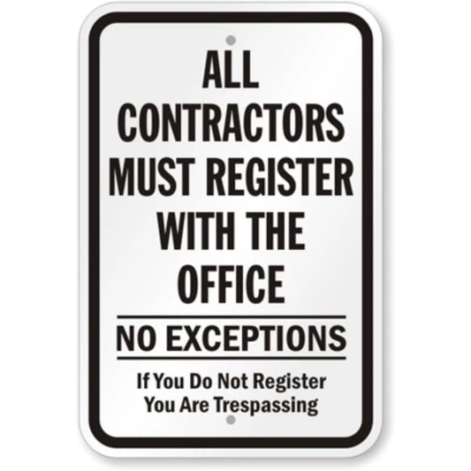 Contractors Register with Office Aluminum Sign — product artwork