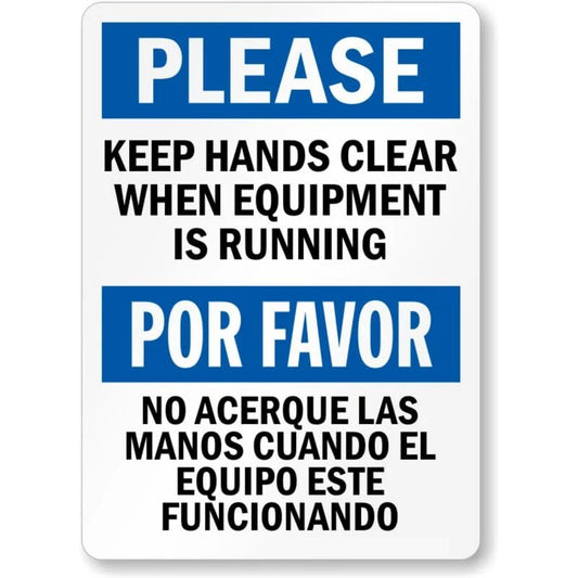 Keep Hands Clear from Running Equipment Bilingual Sign — product artwork