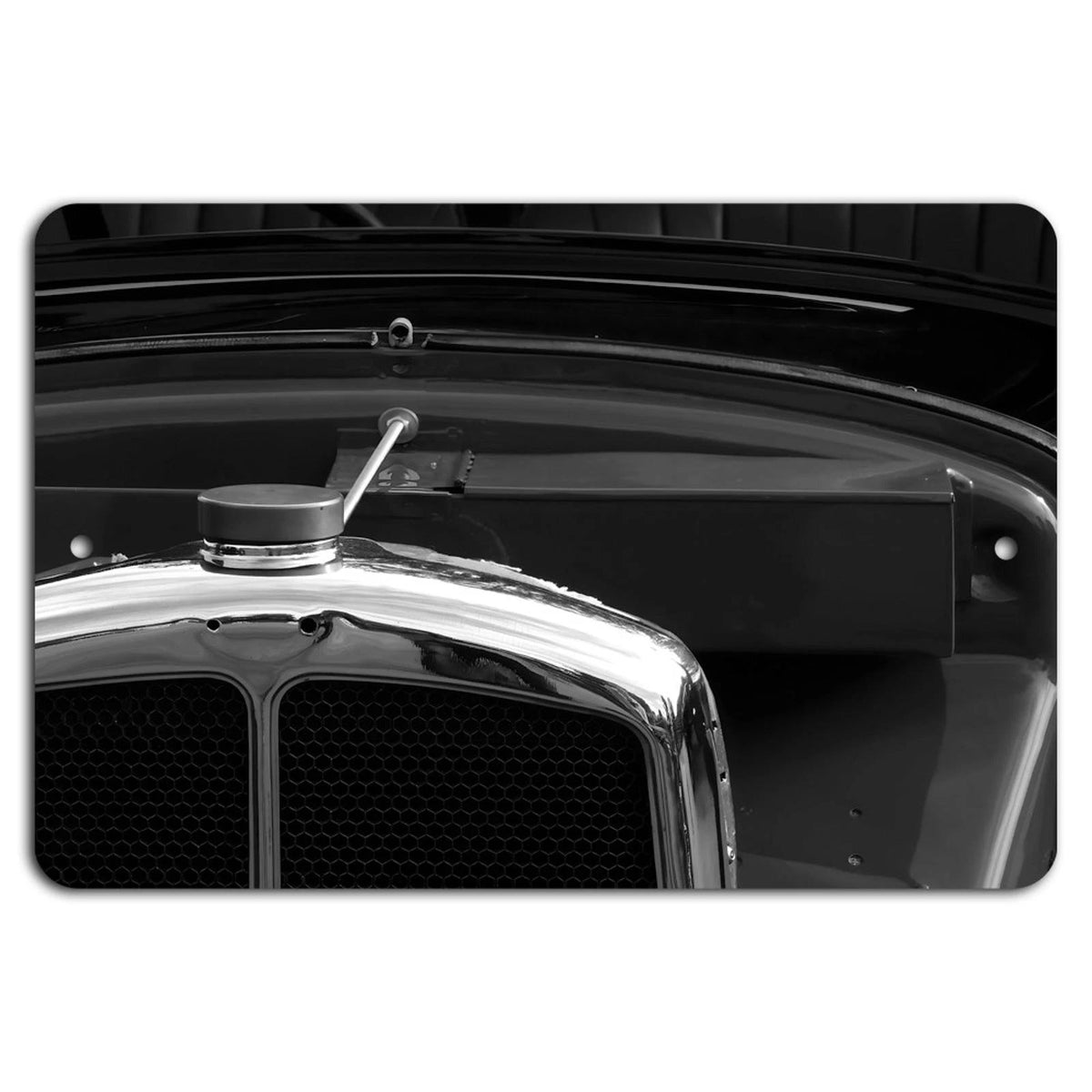Classic Car Vintage Polished Black White Aluminum Sign — product artwork
