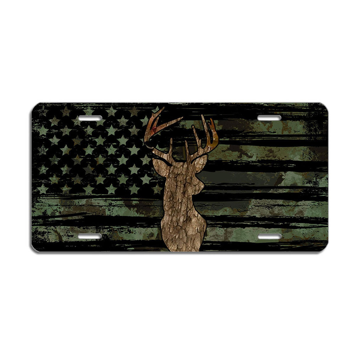 Camouflage Hunting Deer - American Flag Decorative Aluminum Plate — product artwork