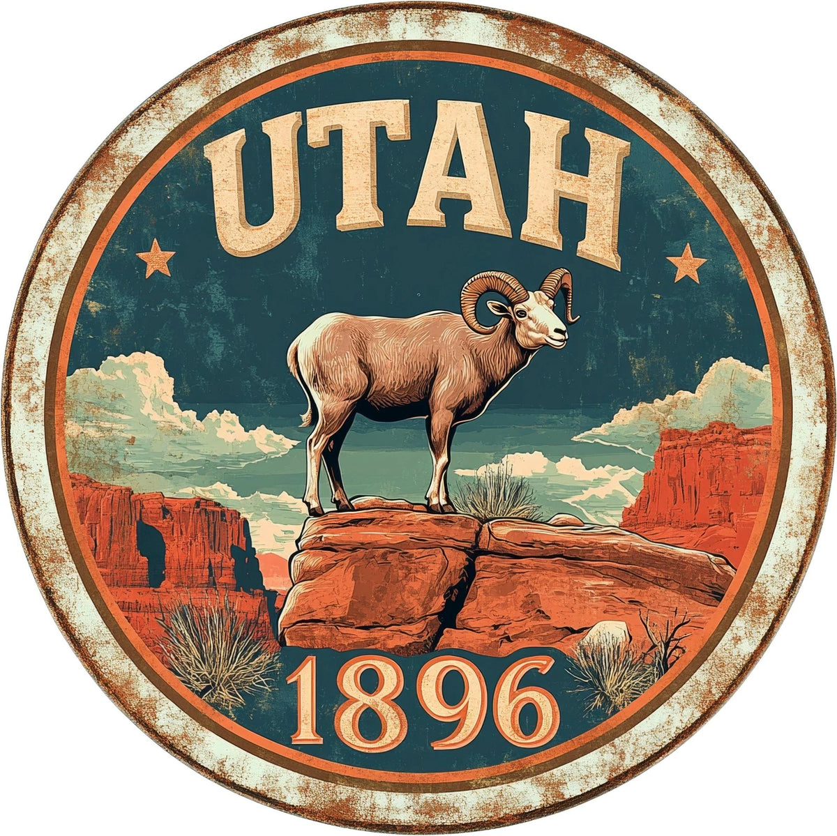 Utah Vintage Scenic Round Aluminum Sign — product artwork