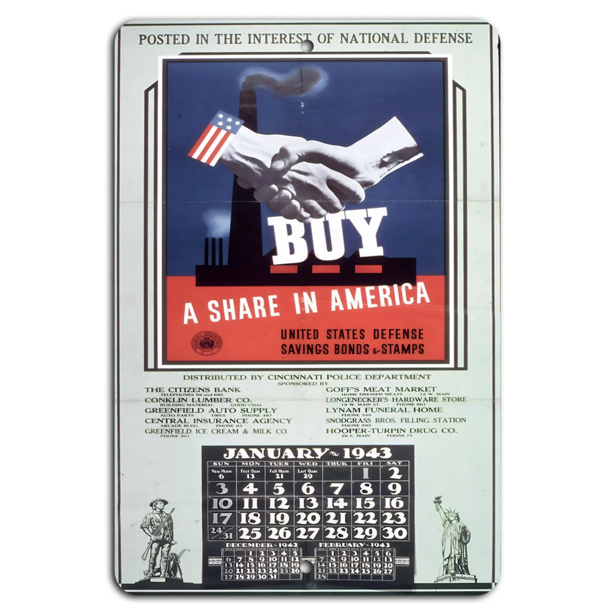 America Defense Patriotic Retro Aluminum Sign — product artwork