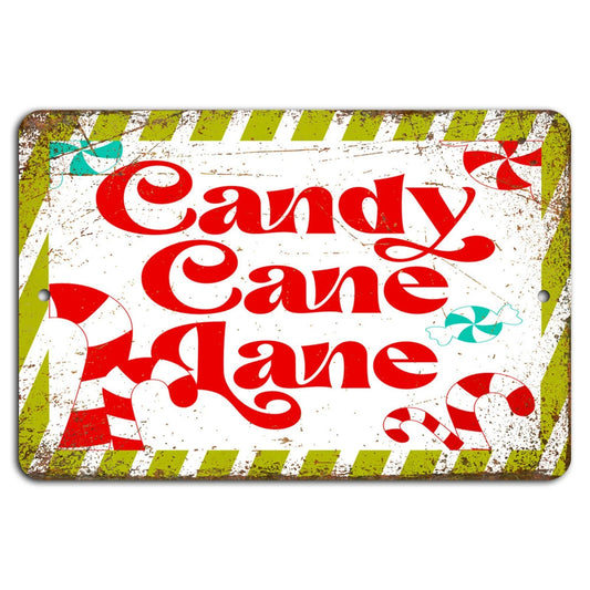 Rustic Holiday Candy Cane Lane Farmhouse Aluminum Sign — product artwork