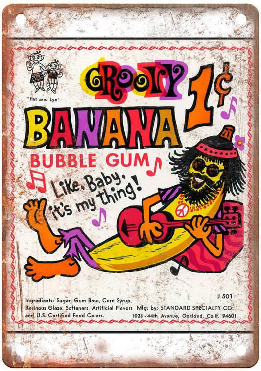 Groovy Banana Bubble Gum Vintage Aluminum Sign — product artwork