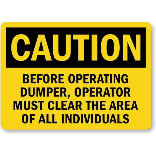 Before Operating Dumper Clear Area Caution Aluminum Sign — product artwork