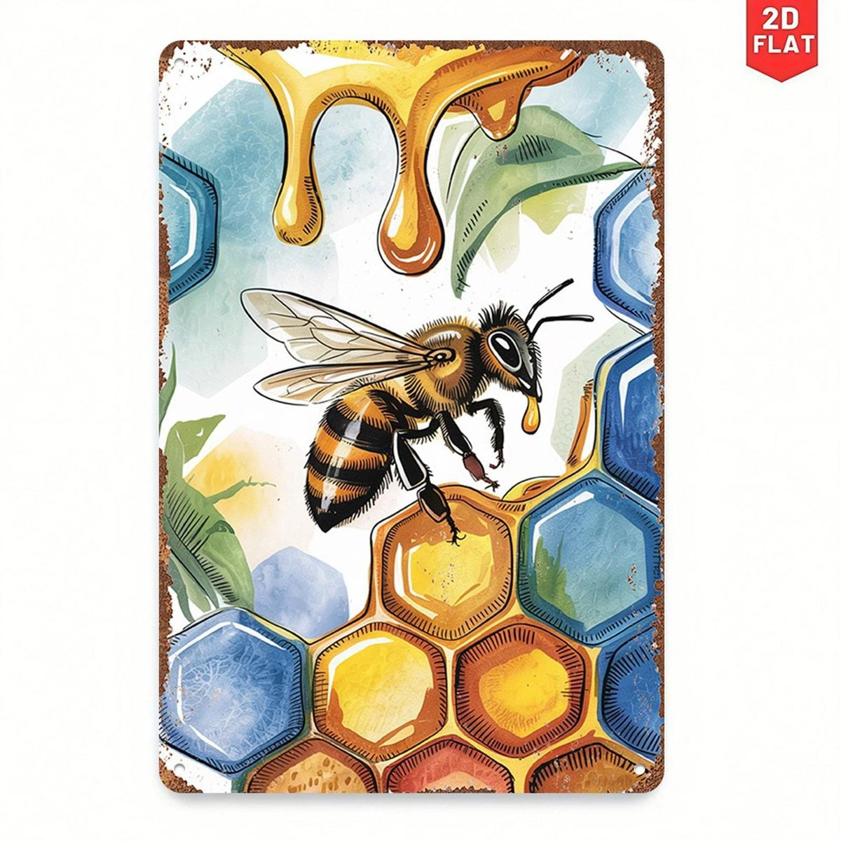 Retro Honey Bee and Hive Funny Rustic Aluminum Sign — product artwork