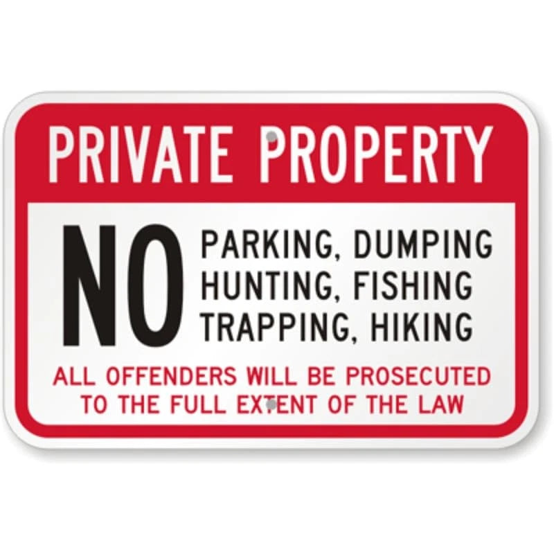 Private Property No Parking Dumping Hunting or Fishing Sign — product artwork