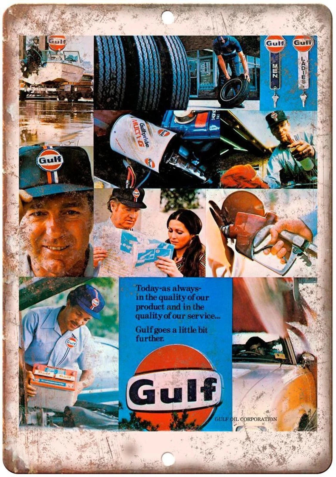 Vintage Gas Station Gulf Motor Oil Funny Aluminum Sign — product artwork