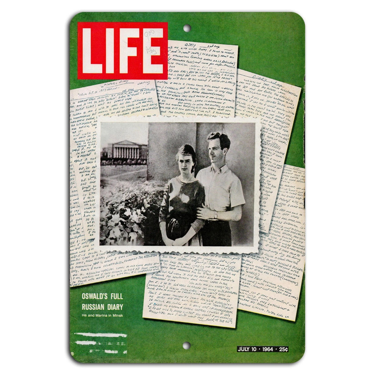 Vintage LIFE Magazine Cover Oswalds Diary Aluminum Sign — product artwork