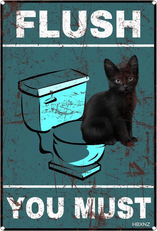Cat Funny Black Cat Bathroom Aluminum Sign — product artwork