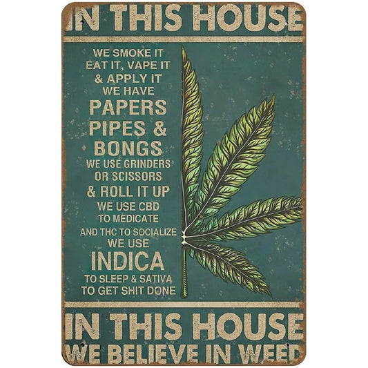 Vintage Leaf Wall in This House Phrase Aluminum Sign — product artwork