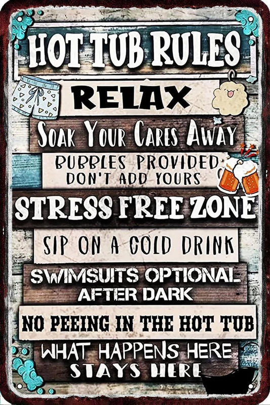 Vintage Hot Tub Rules Aluminum Sign — product artwork