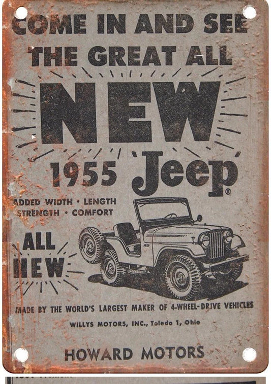Vintage Jeep 1955 Retro Auto Ad Aluminum Sign — product artwork