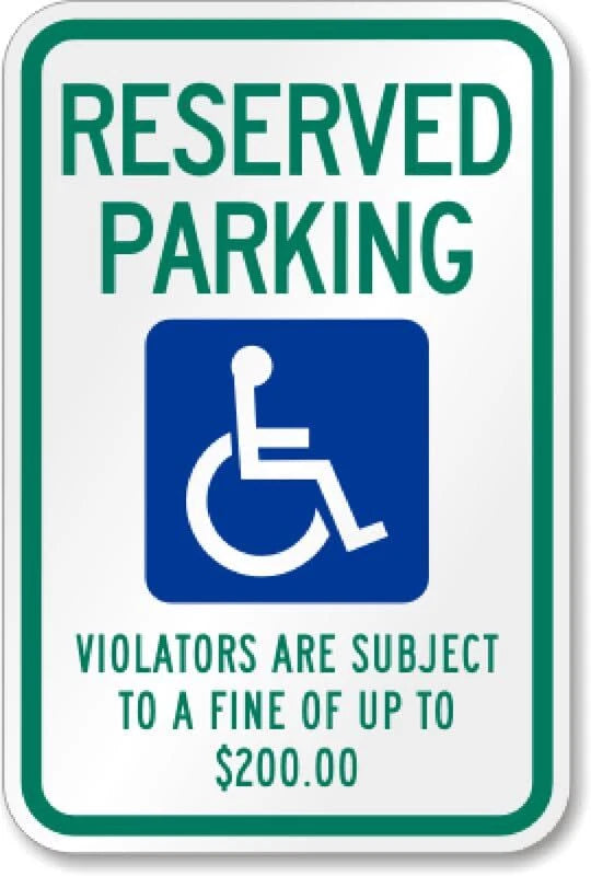 Reserved Accessible Parking Up to $200 Fine Aluminum Sign — product artwork