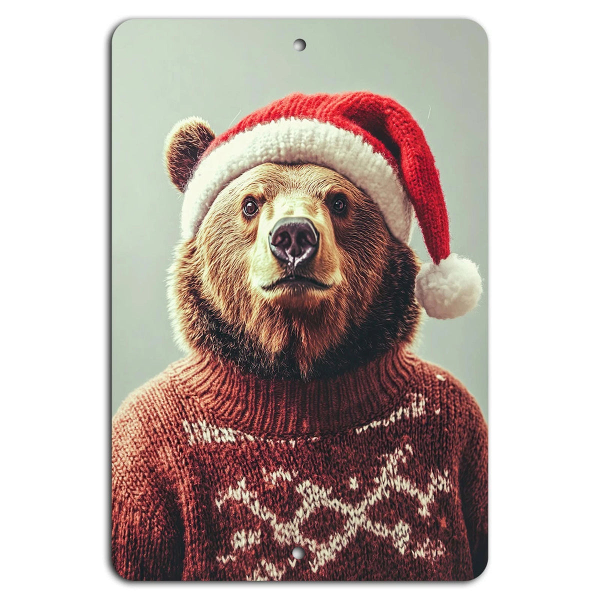 Christmas Festive Bear Rustic Holiday Wall Art Aluminum Sign — product artwork
