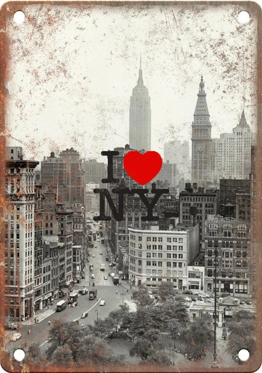 I Love New York Vintage City Skyline Aluminum Sign — product artwork