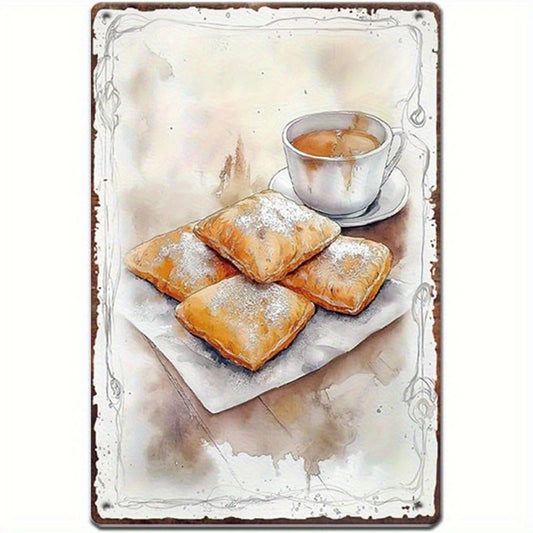 Retro Watercolor Pastry Coffee Funny Aluminum Sign — product artwork