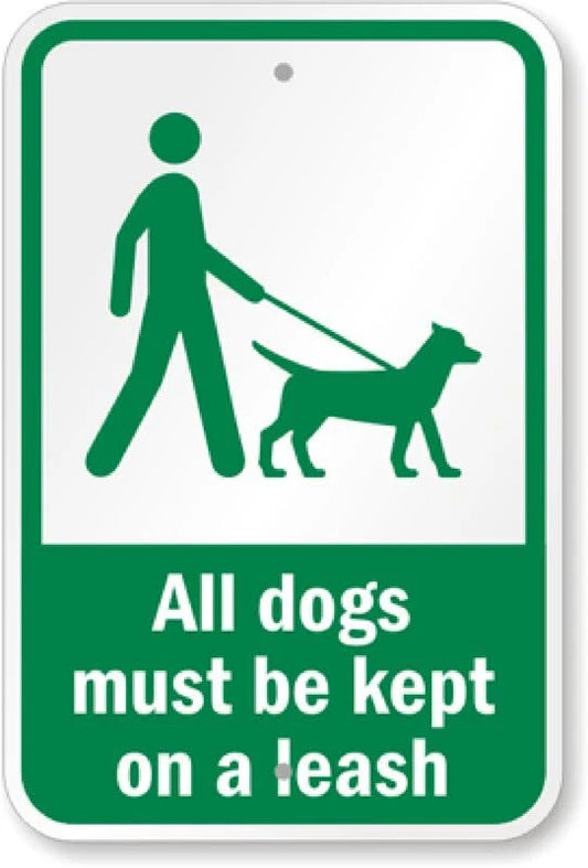Dogs Leash Yard Warning Aluminum Sign — product artwork