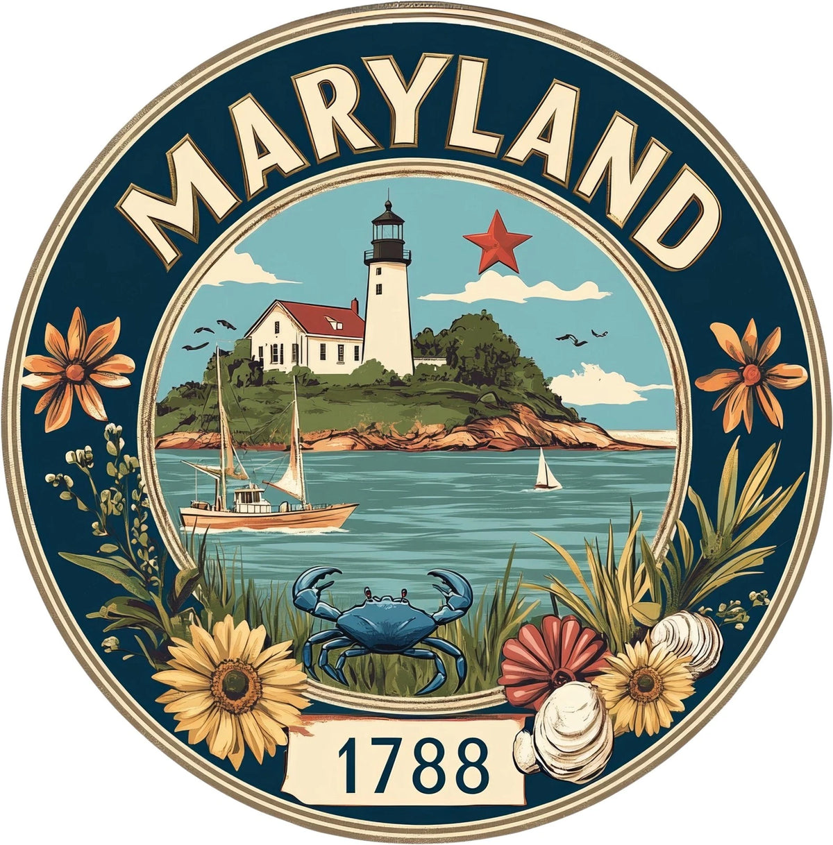 Maryland Vintage Scenic Round Aluminum Sign — product artwork