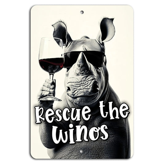Wine-loving Rhino Vertical Decorative Pop Art Aluminum Sign — product artwork