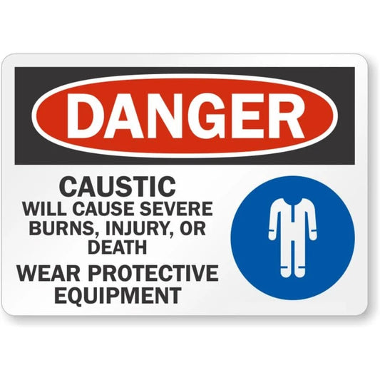 Caustic Wear Protective Equipment Danger Aluminum Sign — product artwork