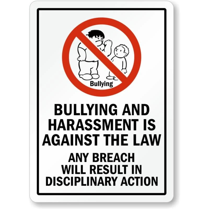Warning Bullying Harassment Law Aluminum Sign — product artwork
