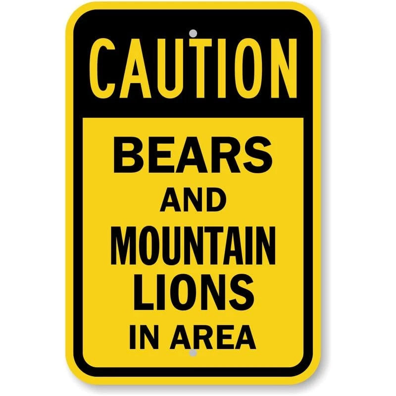 Warning Caution Bears Mountain Lions Aluminum Sign — product artwork