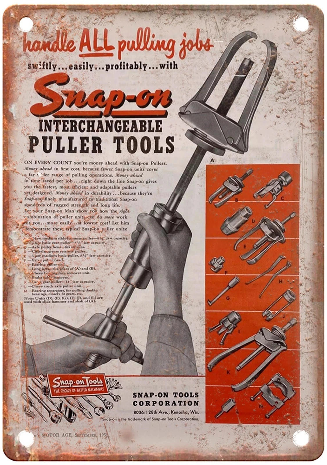 Vintage Snap on 1952 Reproduction Tool Aluminum Sign — product artwork