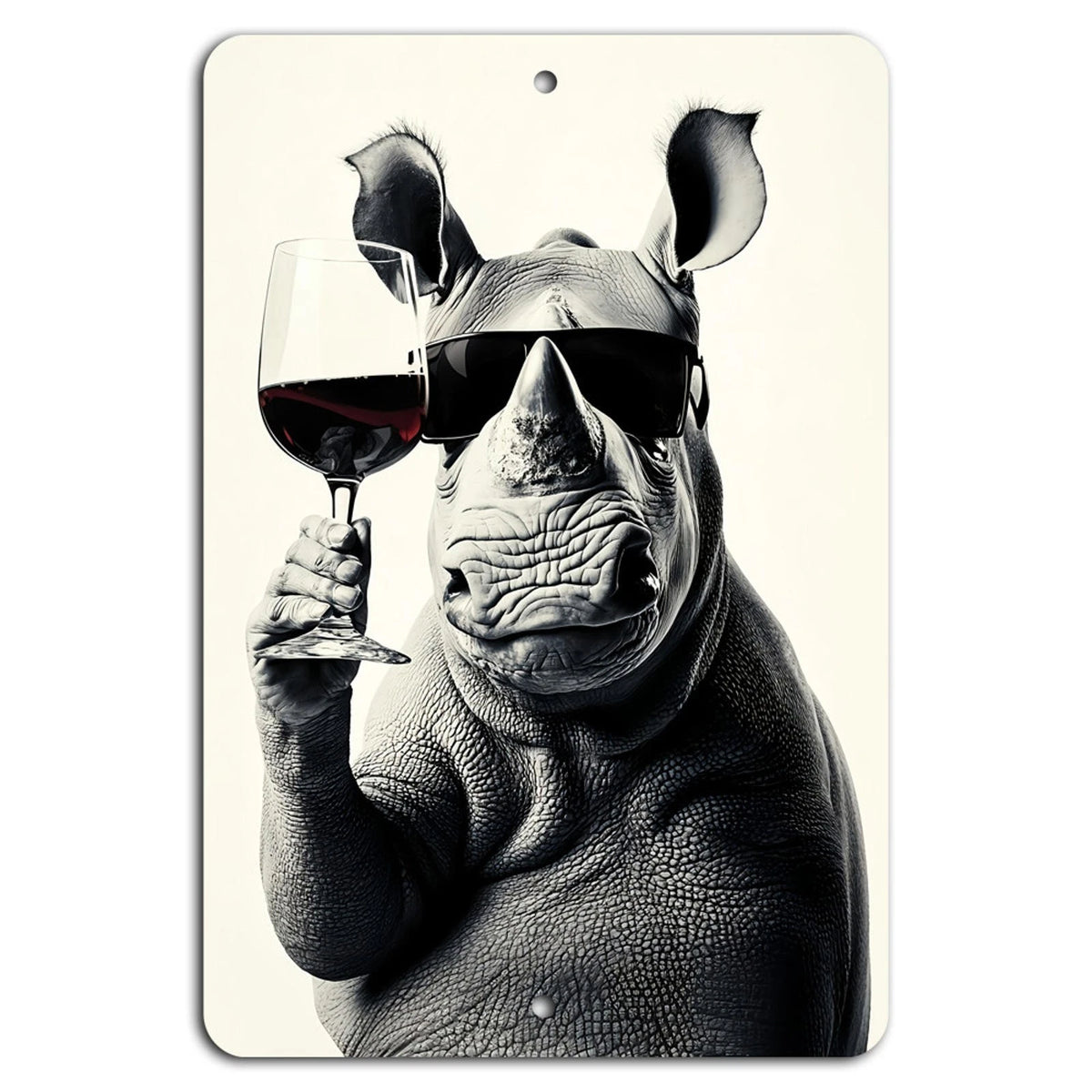 Decorative Rhino Wine Glass Vertical Aluminum Sign — product artwork