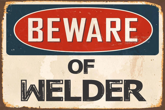 Beware of Welder Vintage Aluminum Sign — product artwork