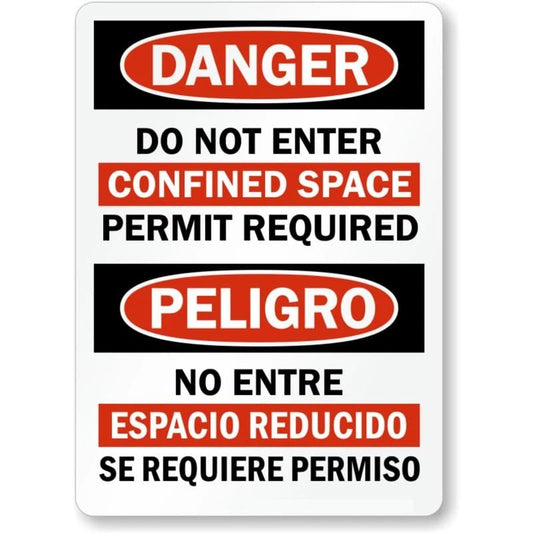 Bilingual No Enter Confined Aluminum Sign — product artwork