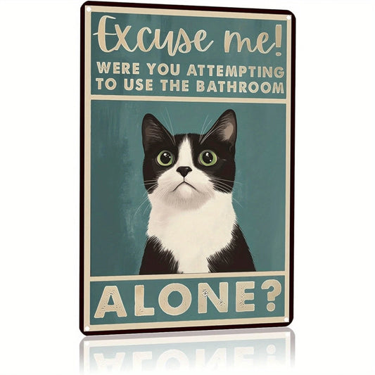 Funny Bathroom Black Cat Aluminum Sign — product artwork